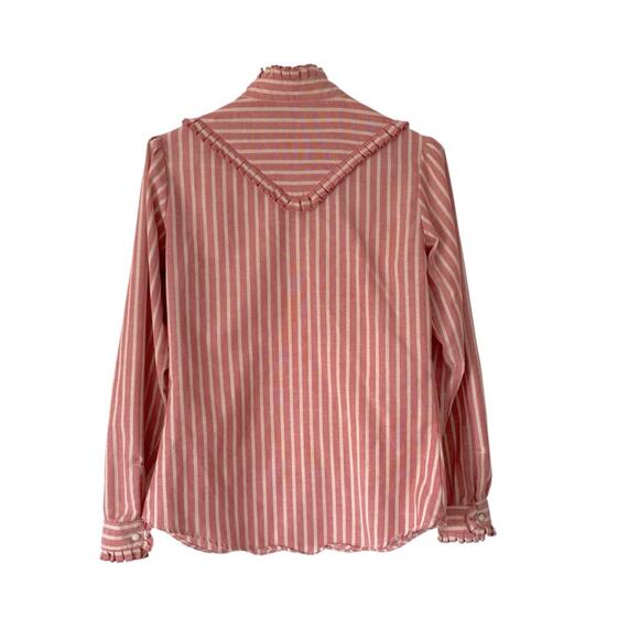 Wrangler 70s Vintage Red Cream Striped Western Shirt size small Ruffle Neck - Picture 3 of 8